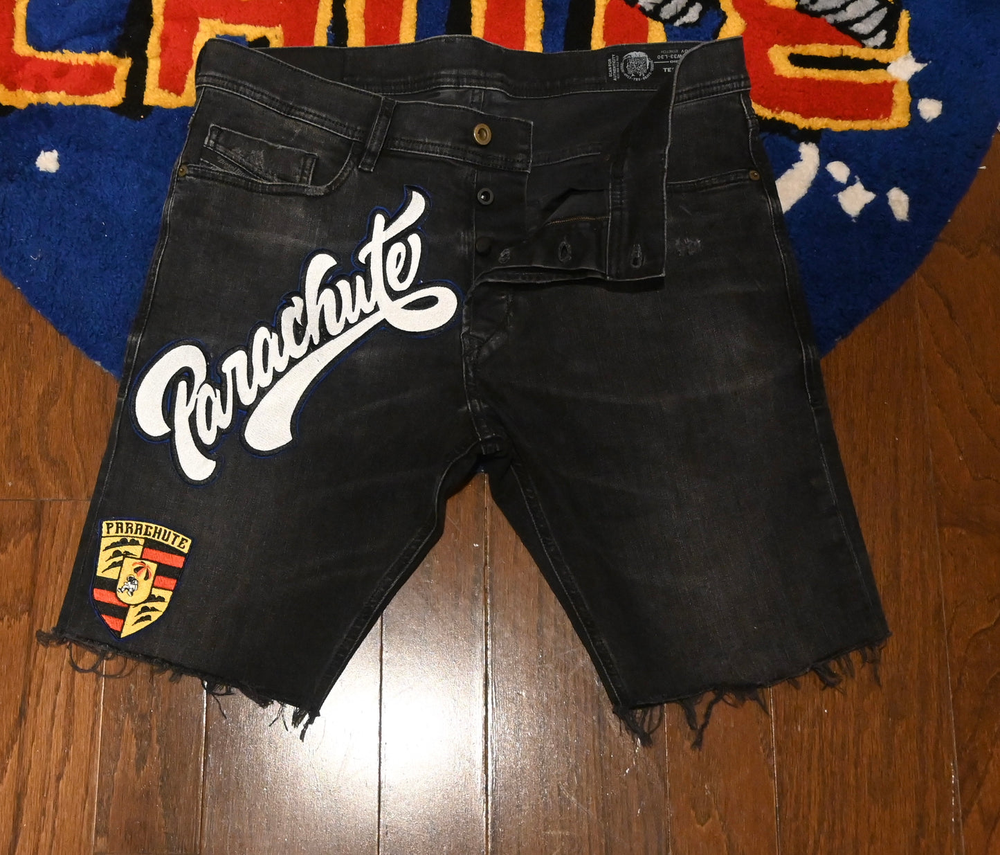 Black Custom Parachute Jorts